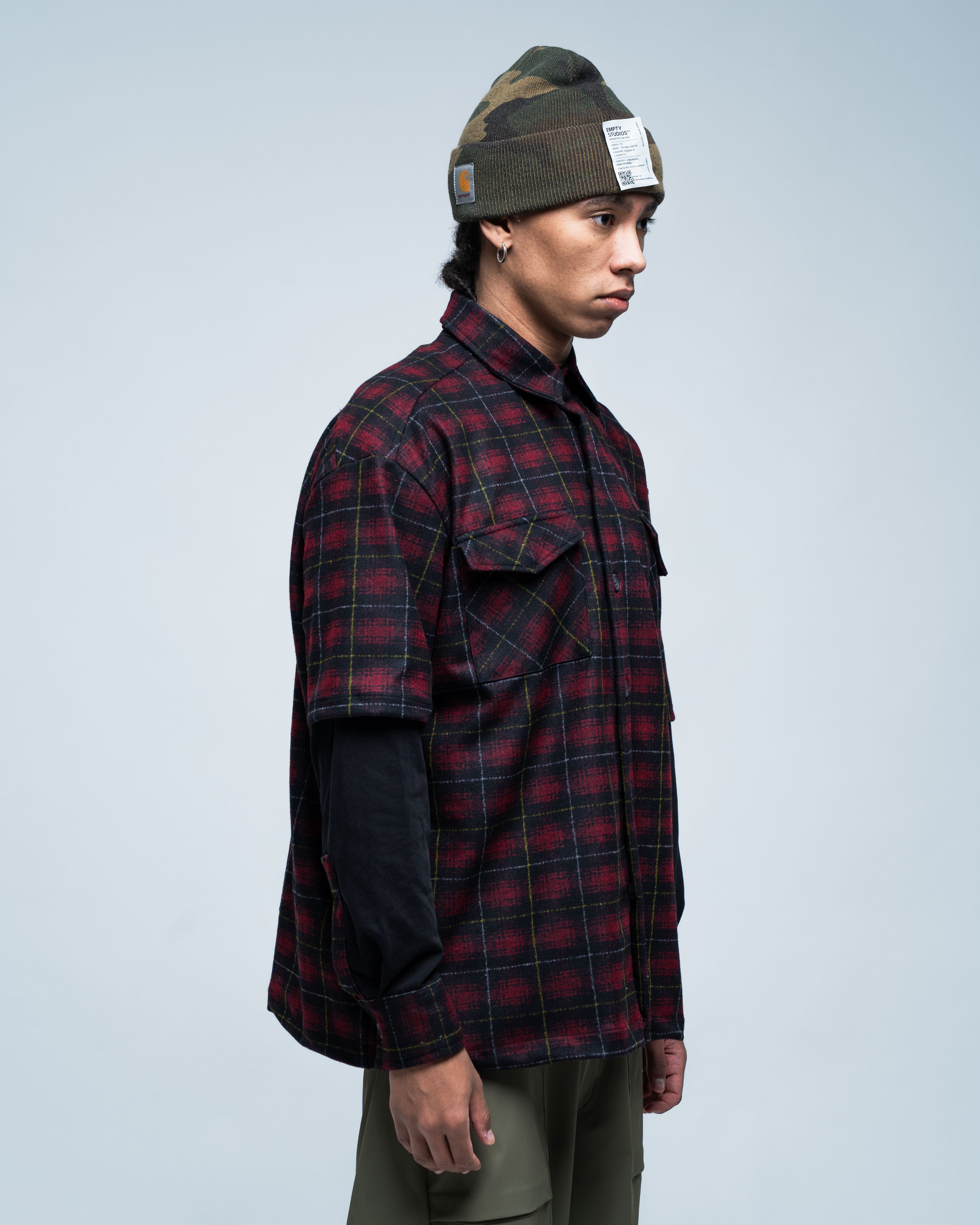 Grid Flannel Shirt 01 Red and Black