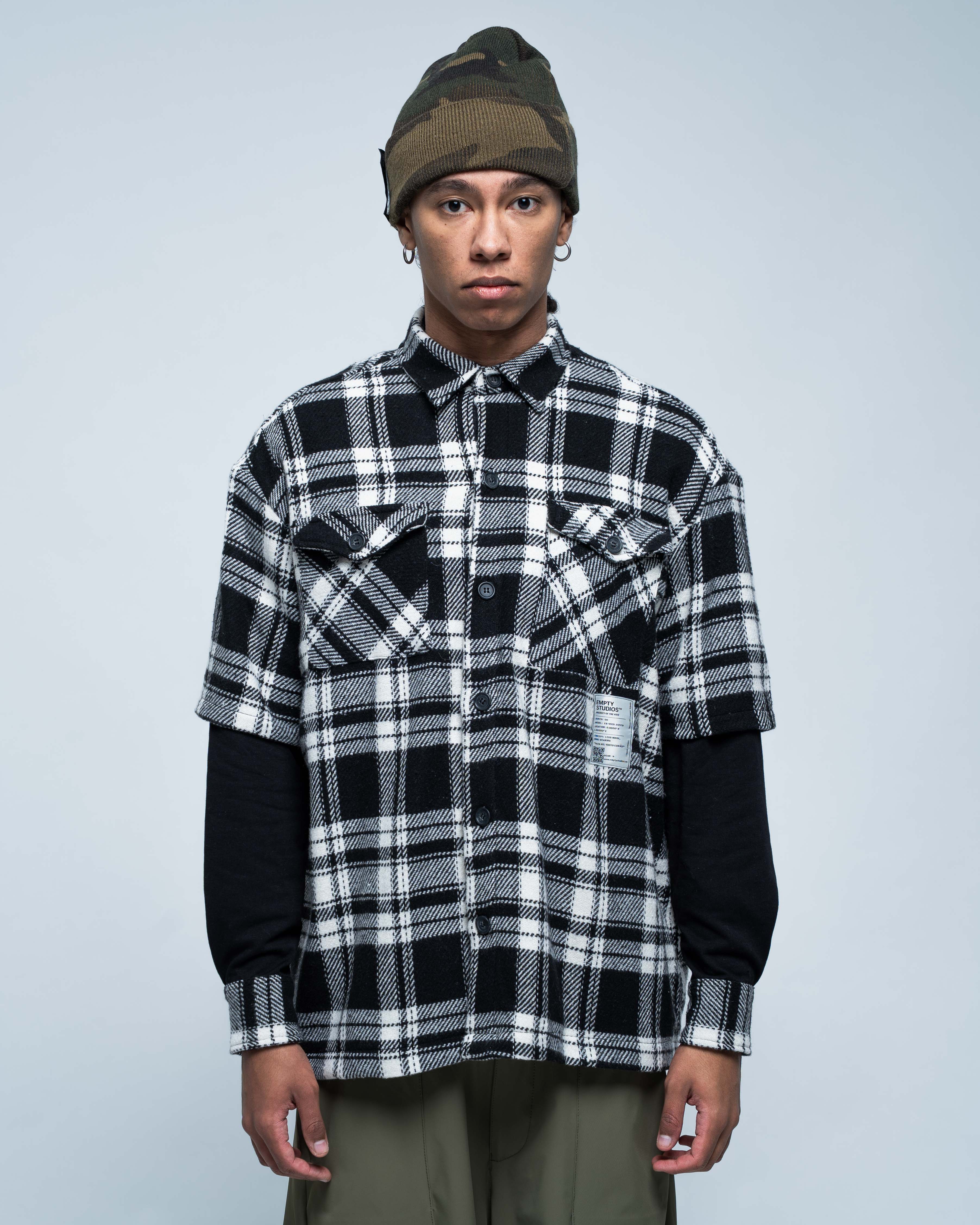 Camicia Grid Flannel 01 White and Black