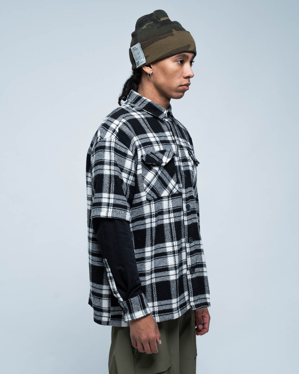 Camicia Grid Flannel 01 White and Black