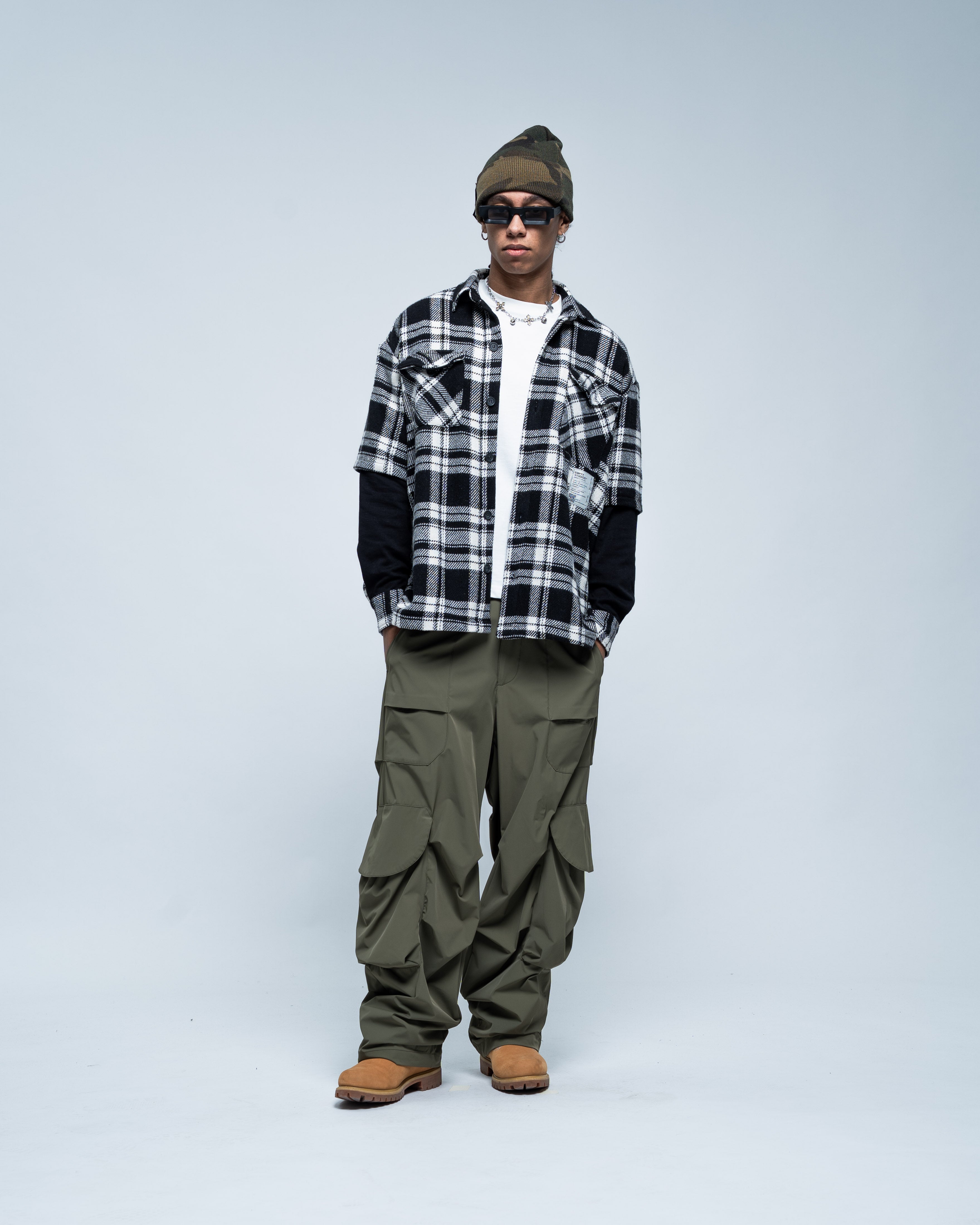 Camicia Grid Flannel 01 White and Black