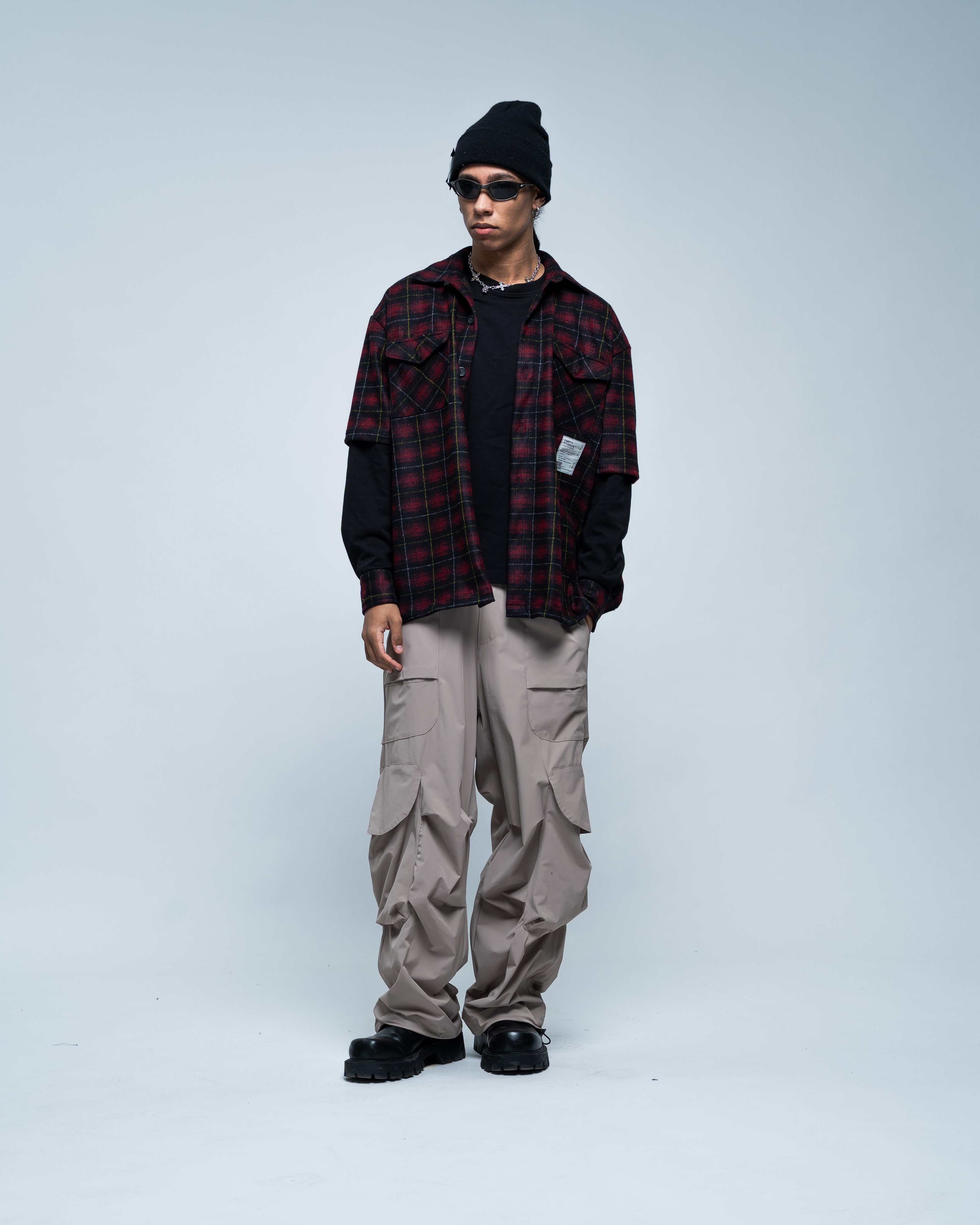 Grid Flannel Shirt 01 Red and Black